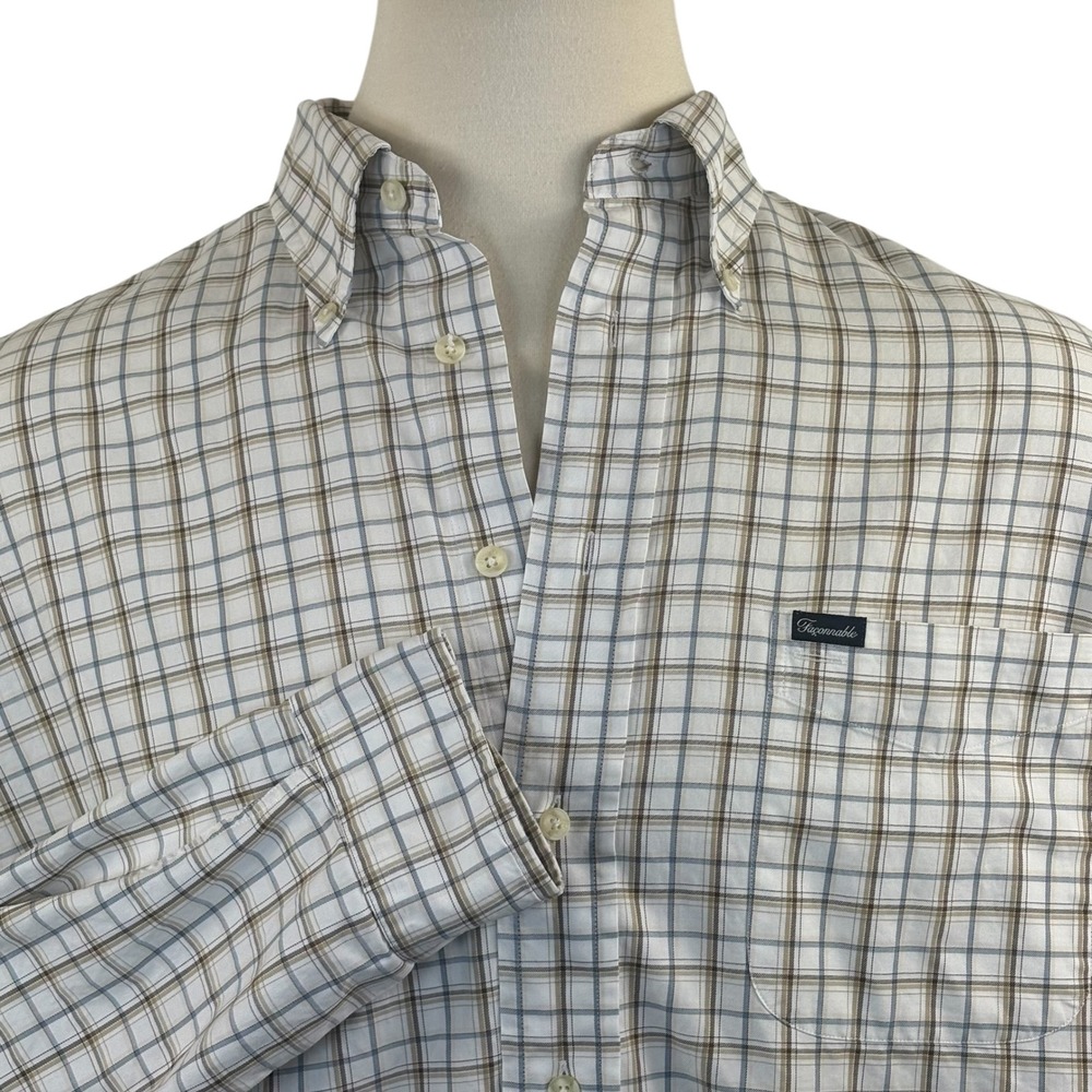 Facconable Men's Long Sleeve Button Down Plaid Shirt 100% Cotton READ‎ SIZE INFO